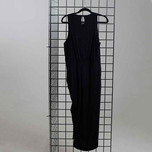 Maeve Black Ruched Side Slit Midi Dress Anthro M - Picture 5 of 5